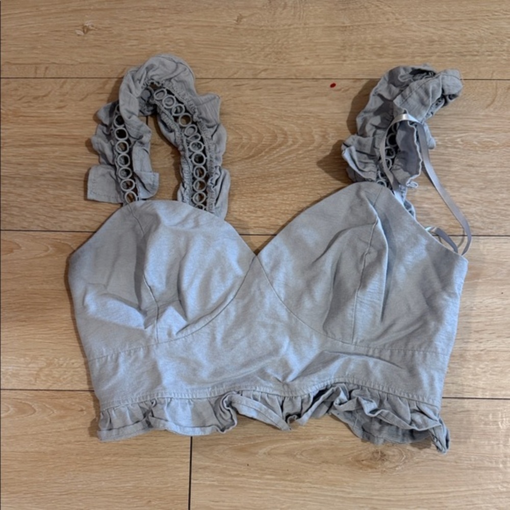 She + Sky Light Gray Smocked Top
